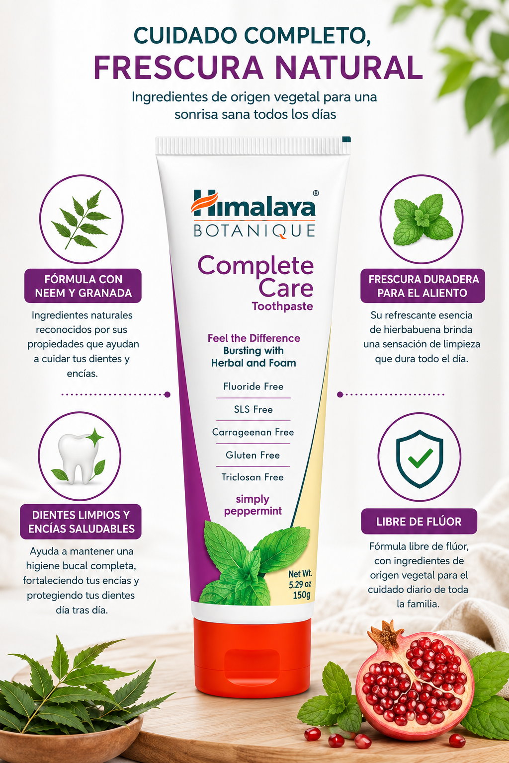 Crema Dental Himalaya™ Simply Spearmint Blanqueadora sin Fluor 150g.